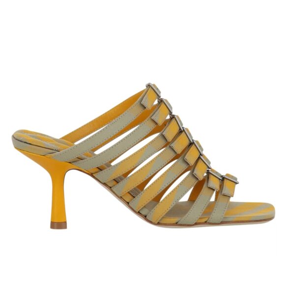 NEW Burberry Yellow Hunter Check Carmine Strap Sandal Heels size 37.5 $1250.00 - Picture 1 of 16